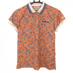 ジャックバニー 半袖ポロシャツ 白×オレンジ リーフ柄 ロゴ刺しゅう レディース 1(M) ゴルフウェア Jack Bunny