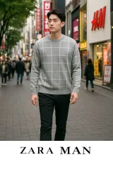 ZARA MAN グレー チェック ニット