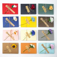 【数量限定】挨拶状 誕生日バースデー 封筒シール付き 結婚式 挨拶カード 12枚セット 記念日 グリーティングカード 封筒付き 母の日 手作り造花 12種類 お祝い ミニ型 感謝カード プレゼント メッセージカード