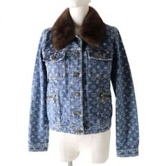 美品◎正規品 イタリア製 LOUIS VUITTON ルイヴィトン レディース 襟ミンクファー付き モノグラムデニム ジャケット ブルー サイズ36 毛皮　m10-st30309-7161