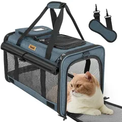 Tresbro 猫 キャリーバッグ [アップグレード版] 猫 きゃりーバッグ ロック式ダブルファスナー カーテン付きの 猫 キャリー 犬 キャリーバッグ 変形しない 通気性 車載/旅行/通院/防災害避難用 ペット キャリーバッグ 猫用 犬用 小型犬用 手提 0