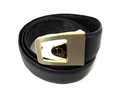 ChristianDior クリスチャンディオール ヴィンテージ レザー ロゴ ゴールド金具 ベルト メンズ ブラック系×シルバー系 DK5145