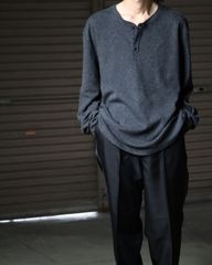 henry-neck nep cotton ribbed l/s top oversized ヘンリーネック カラーネップ リブ編み ヘビーウェイト ロングスリーブ Tシャツ グレー XXL