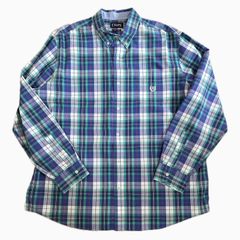 送料無料★即決★ CHAPS ボタンダウン 90年代 00年代 チェック 青 白 緑 チャップス 柄 カジュアル オーバーサイズ 長袖 XXL
