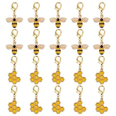 SUNNYCLUE 40個2種 35mm ミツバチ ステッチ マーカー チャーム 蜜蜂 ウィング カニカン イヤリング ステッチ マーカー ネックレス カニカン パーツ 大きめ 蜂 ピアス 合金チャーム ロブスター 蜂の巣 キーホルダー クラスプ 金具 留め具