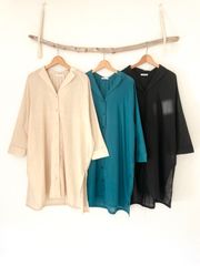 Cotton shirt one piece　　beige/turquoise/black