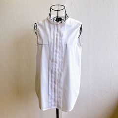 アルマーニジーンズ ARMANIJEANS シャツ ブラウス ブロードノースリーブノーカラー バンドカラー 丸首 フロントタック 刻印 メタルタグ タキシード 無地 ルーマニア 大きめ