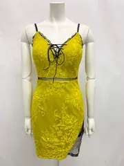 1442 ROBE de FLEURS Glossy ローブドフルールグロッシー キャバクラ ドレス 総レース ストラップレザー シースルー ウエストシアー 編み上げ タイト ミニ キャバドレス M