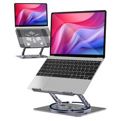 Aoviho ノートパソコンスタンド- ホルダー PC 360回転式 人間工学 無段階高さ&角度調整可能 姿勢改善 腰痛＆猫背＆肩こり解消 滑り止め 在宅仕事 つくえ 机 省スペース アルミ製折り畳み可能 ZOOM会議 Macbook Air,Macboo 0