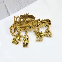 動物たち 舟 ブローチ ゴールド アンティーク調 おしゃれ かわいい アニマル ペア 置物 ご利益 幸運 金運 財運 カジュアル お揃い ギフト 贈りもの 贈り物 新品