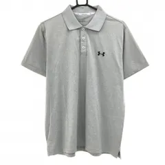 【美品】アンダーアーマー 半袖ポロシャツ ライトグレー シンプル ロゴ黒 メンズ LG ゴルフウェア UNDER ARMOUR