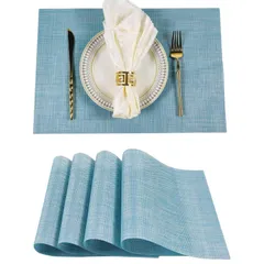 [Senteria] ランチョンマット テーブルマット ４枚セット PVC ビニール おしゃれ 北欧 四角 方型 防水 滑り止め 汚れ防止 断熱 保護 お手入れ簡単 拭き取り可能 食卓飾り 雰囲気 調理台 食卓 家庭用「45*30cm」ブルー