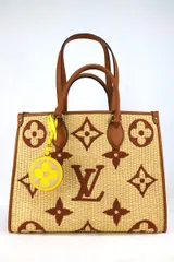 LOUIS VUITTON ルイヴィトン オンザゴー MM トートバッグ レザー ラフィア ベージュ ブラウン モノグラム M57707