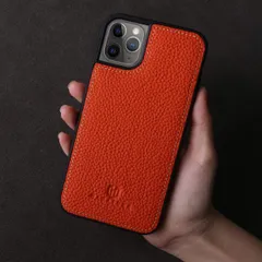 [HANATORA] iPhone11 Pro Max 本革ケース シュリンクカーフレザー スマホケース 橙色 オレンジ