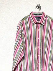【Polo RALPH LAUREN】90s L/S CURHAM CLASSIC FIT マルチストライプシャツ L ポロラルフローレン ヴィンテージ 長袖 古着