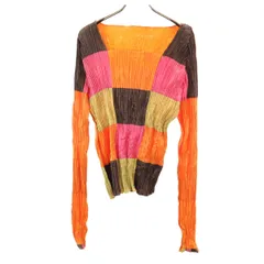 ISSEY MIYAKE イッセイミヤケ 長袖 スクエアネック プリーツ カットソー オレンジ トップス レディース 古着