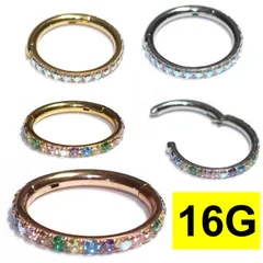 16G カラフルにクリスタル 付き ヒンジ セグメントリング クリッカー サージカルステンレス リング ピアス