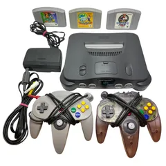 【管30659】Nintendo 64 本体 + コントローラー2個 + ソフト3本 マリオテニス64 / マリオカート64 / ポケモンスタジアム ニンテンドー64 ケーブル類完備 レトロゲーム　動作未確認
