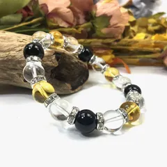 シトリン×水晶×オニキス パワーストーン ブレスレット (シルバー)10mm メンズ・レディース　浄化済み △