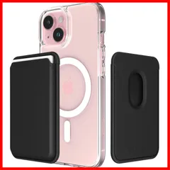 【即発送】背面マグネットカードホルダー 固定クリップ内蔵 カード収納可能 iPhone 3枚収納 17/16/15/14/13/12シリーズ対応 ヴィーガンレザーカードウォレット、強力磁力 マグネットカードポケット。M-Viica Magsafe対応 ブラック