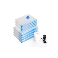 圧縮袋 あっしゅく袋 衣類圧縮袋 8枚入 真空パック 収納袋 小物収納 電動ポンプ付属 省スペース 防塵防湿 防虫防カビ 家庭用 引越し 出張 旅行用 80*100cm(4枚)+50*70cm(4枚)(8枚セット（電動ポンプ付属）) 0