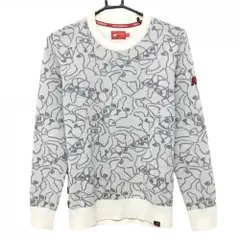 【超美品】ニューバランスゴルフ セーター 白×グレー 前面フレンチブル総柄 背面ボーダー レディース 2(L) ゴルフウェア New Balance