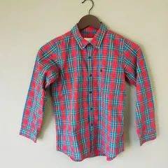 M10028 【キッズ 140㎝】BURBERRY バーバリー 長袖 チェックシャツ 10Y 刺繍ロゴ レッド系 綿100％ 胸ポケット付 赤/青 ボタンダウン