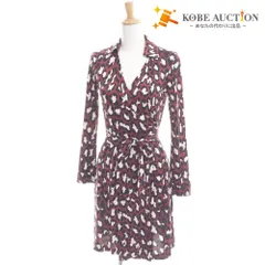 ■ ダイアンフォンファステンバーグ ラップワンピース 長袖 トップス ボトムス シルク ヒョウ柄 総柄 レディース 2 ボルドー