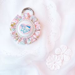 ハンドメイド　片面マタニティマーク　ふわふわロゼット　リバティ　ミシェル　クラシックピンク&パープル　完成品