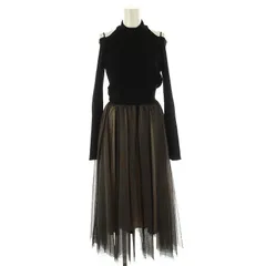 マーキュリーデュオ MERCURYDUO 23AW チュールドッキング2WAYニットワンピース ロング 長袖 S 黒 ブラック /HK ■OS