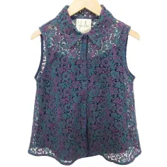 シビラ SYBILLA 美品 ノースリーブシャツ ブラウス フラワー 花柄 シースルー 薄手 GYBGP-09490 Mサイズ 紺 ネイビーのサムネイル