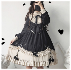 ロリータ ワンピース ゴスロリ お嬢様 クラシカル レトロ メイド ワンピース ゴシック 5L 大きいサイズ イベント ステージ アイドル ハイネック ブラック 黒 フリル 可愛い 長袖 地雷系 コスプレ コスチューム ハロウィン クリスマス ef014ze