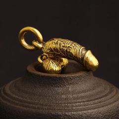 ジョーク キーホルダー ちんちん ちんこ ペニス 性器 男性器 真鍮 ユニーク 睾丸 縁起物 子宝 a