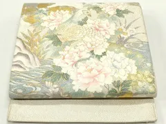 平和屋着物●綴れ　太鼓柄袋帯　流水孔雀草花文　金銀彩　正絹　逸品　DAAW6921ob