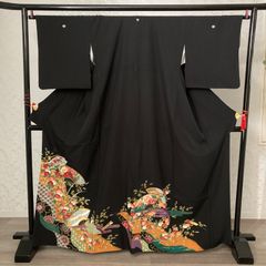 黒留袖　化繊　　中古品　巾広　HAA2087　8K199