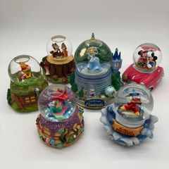 Disney ディズニー スノードーム オルゴール sankyo サンキョー (6点セット) シンデレラ アリエル リトルマーメイド ミッキー ファンタジア ミニー プーさん チップとデール イッツアスモールワールド
