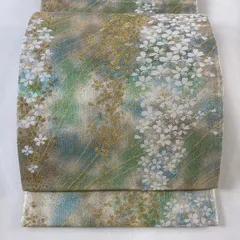 S2398】着物 袋帯 六通 引箔九百錦 本漆箔 濃緑 420㎝