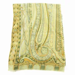 エトロ ETRO ストール ペイズリー柄 ウール シルク混 フリンジ イタリア製 緑 グリーン系 /HO□ 0422 ☆AA★