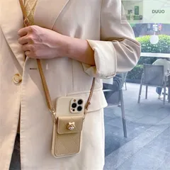 ベージュ菱格 iPhone 保護ケース カードホルダー付き ショルダーストラップ 全面保護 耐衝撃 ソフトケース iPhone16 ProMax/iphone16Pro/iPhone16/iPhone15/14/13/12/11 全機種対応