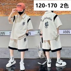 キッズ 子供服 セットアップ 上下セット トップス+ショートパンツ 2点セット POLOネック キッズセットアップ ハーフパンツ ショートパンツ ジュニア 子ども服 こども服 夏服 ゆったり 男の子 ジュニア 半袖 KSGA024(2色120-170)