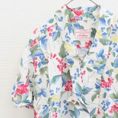 シルク100%】MaxMara /フルーツ柄オープンカラーシャツ 総柄 白タグ