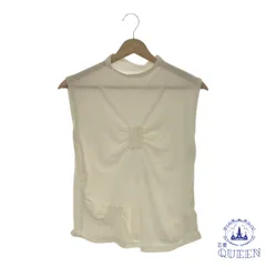 ☆美品☆ トップス カットソー 編み模様 クローズネック 袖なし レディース ホワイト 901-7998 送料無料 古着