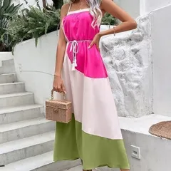 【マルチカラー★ＸＬサイズ】ロング　ワンピース　ベルト付き　Aライン　ゆったり　体型カバーレディース