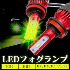 爆光 LED フォグバルブ HB3 HB4 H8 H9 H11 H16 グリーンアップル レモンイエロー ライムグリーン ヘッドライト ランプ 防水 IP67 汎用 社外 品 単色 ドレスアップ パーツ 夜間 雨 霧