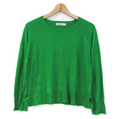 ザラ ニット 長袖 無地 トップス レディース Sサイズ グリーン系 ZARA 【中古】