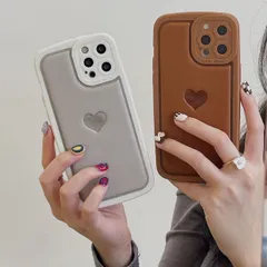 iPhone11/12/12pro/12promax/13promax対応 ハート カバー スマホケース キャメル 高品質 韓国