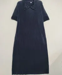 ● プリーツ ネイビー ロング ワンピース レディース F ㅡ 0325