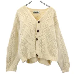 アランクラフト 80s 90s オールド 長袖 Vネック ニット カーディガン XXL アイボリー aran crafts ビッグサイズ メンズ 古着 【231123】