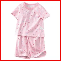 上下セットアップ 部屋着 綿 ルームウェア 夏服 寝間着 半袖 半ズボン キッズ 五分丈 ガールズ パジャマ 女児 ジュニア 女の子 クールネック 子供服 寝巻き 可愛い [HahaNice] 90-160