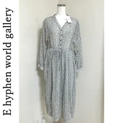 タグ付き E hyphen world gallery イーハイフンワールドギャラリー レディース ワンピース 長袖 ミモレ丈 接触冷感 フラワープリント 花柄 Vネック プリーツ 